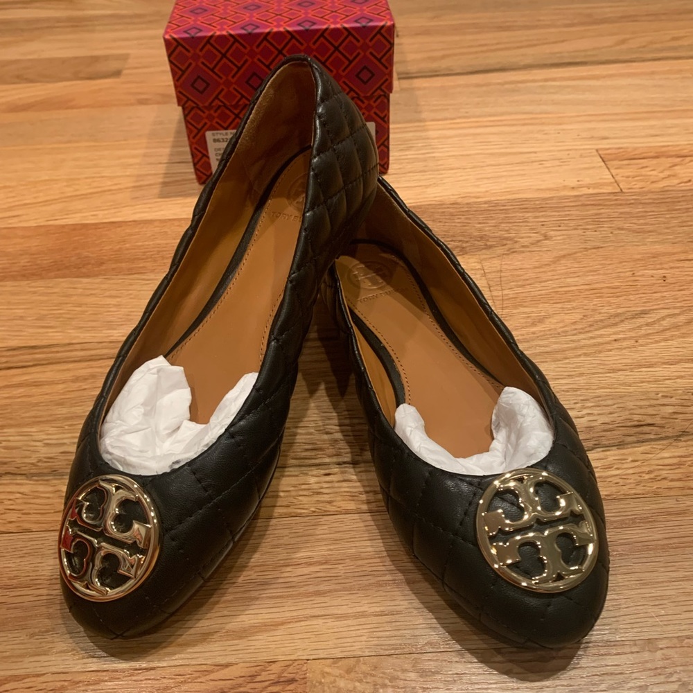 NIB Tory Burch QUILTED CHELSEA Ballet Flats in Black 6
